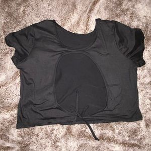Adorable NWOT black crop t with open tie back